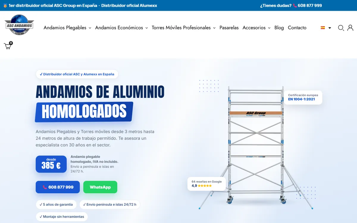 Captura de la web de ASC Andamios