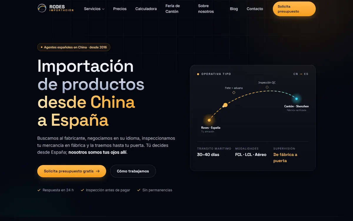 Captura de la web de Rodes Importación